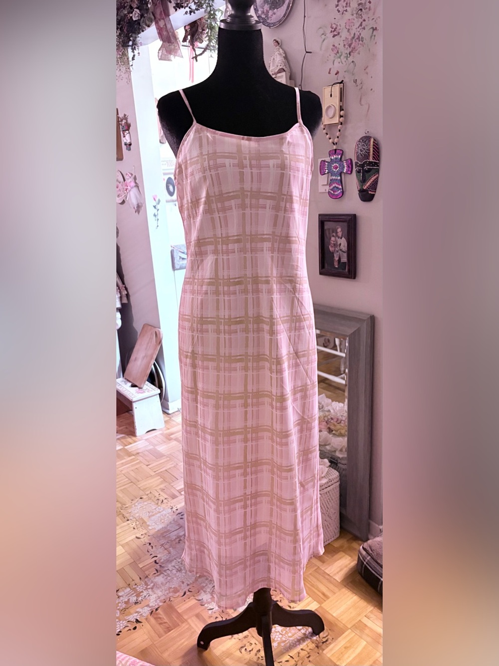 Joe Fresh Light Pink Plaid Maxi Slip Dress